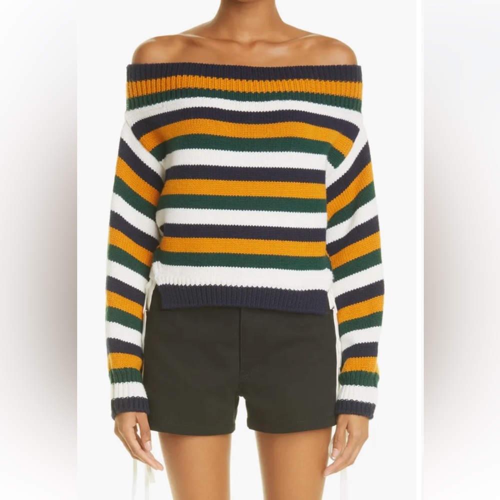 MONSE Merino Wool Off-The-Shoulder Striped Sweater Sz Medium